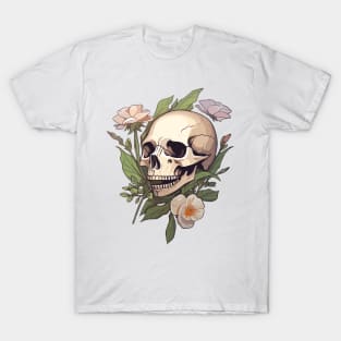 Skeleton Skull and Flowers T-Shirt